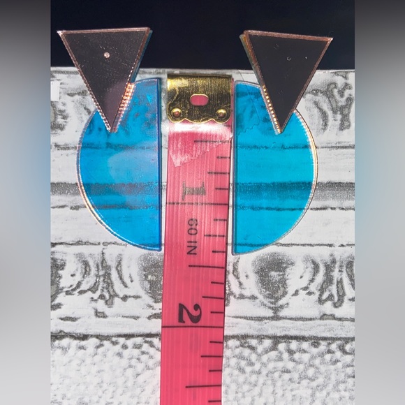 Brand New Geometric Iridescent Statement Earrings Cool, Fun Half ⭕️ &🔺🔻Shapes - Picture 7 of 8